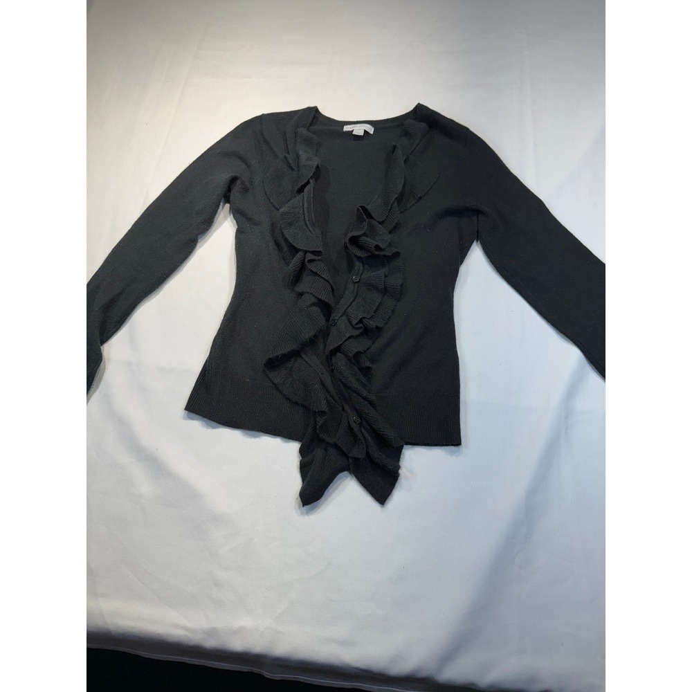 New York & Company Black Ruffle Front Cardigan Sweater Small Long Sleeve Knit